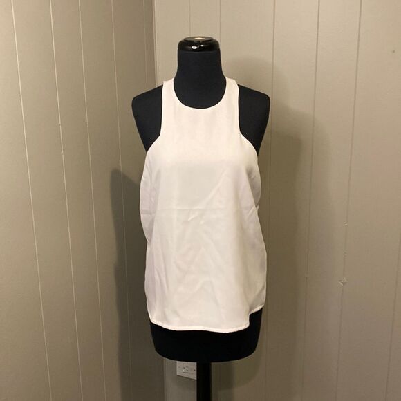 Tobi Small White Halter Top Tank Neck Button Sheer Lining 100% Polyester - Picture 1 of 7